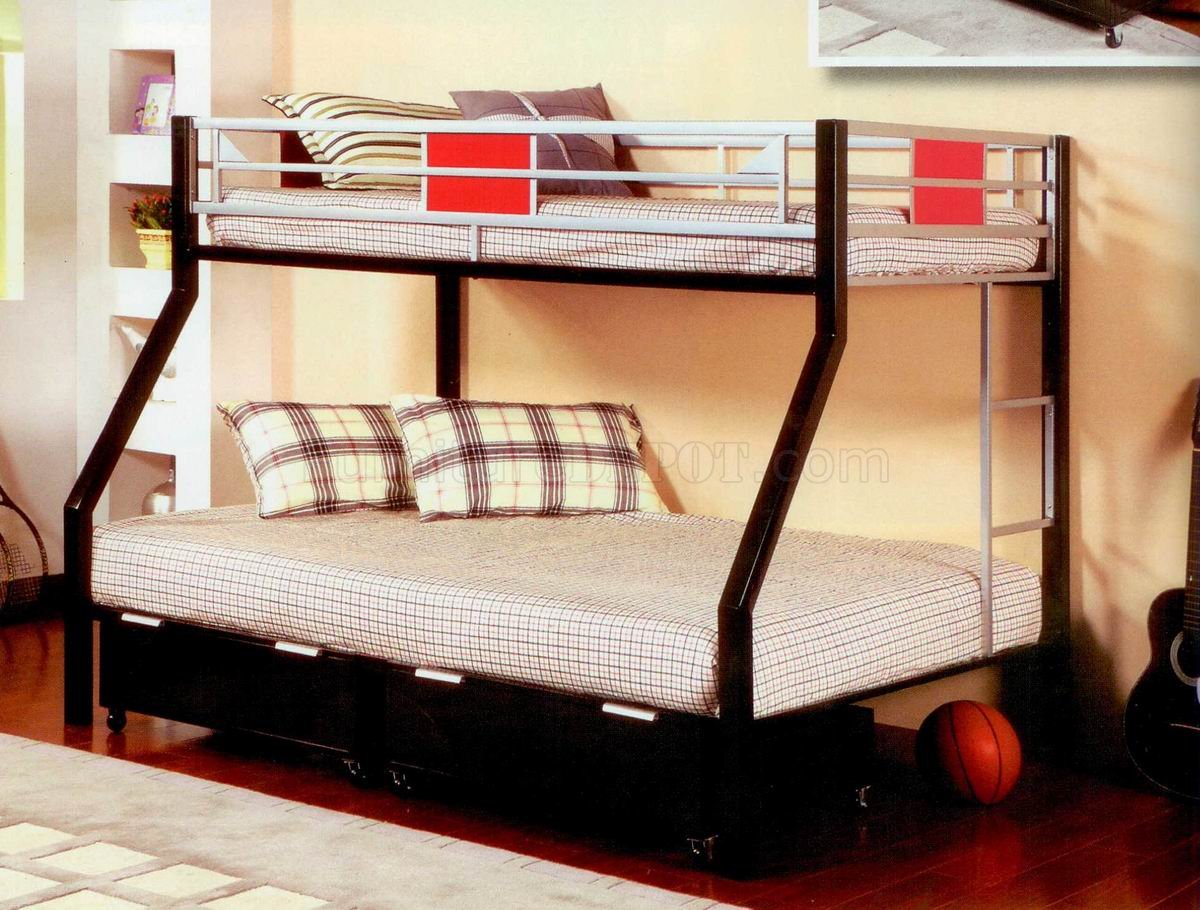 Black Metal Base Modern Twin Over Full Bunk Bed - Click Image to Close