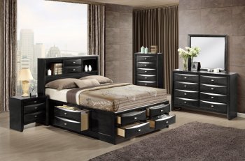 Linda Bedroom 5Pc Set in Black by Global w/Storage Bed & Options [GFBS-Linda Black]