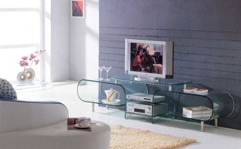 Clear Glass Modern TV Stand W/Storage Shelves [JMTV-15]