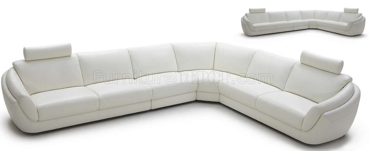 White Full Italian Leather Modern Sectional Sofa w/Headrests - Click Image to Close