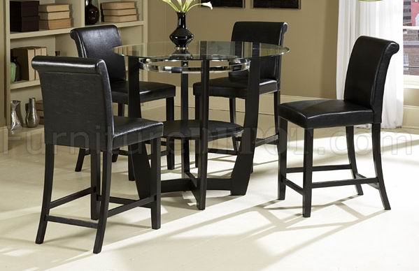 Ebony Finish Modern 5pc Glass Top, Glass Dining Table Set Counter Height