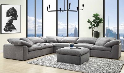 Naveen Sectional Sofa LV01103 in Gray Linen by Acme w/Options