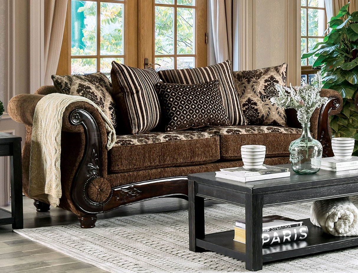 Tilde Traditional Sofa SM6430 in Brown Chenille w/Options