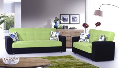 Lego Sofa Bed in Green Microfiber by Rain w/Optional Items
