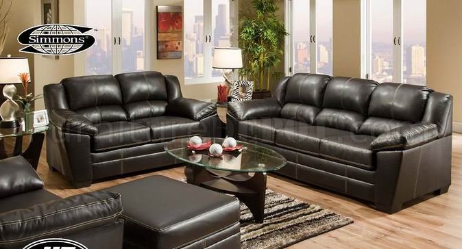Black Bonded Leather Modern Sofa & Loveseat Set - Click Image to Close