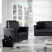 Black Leatherette Convertible Sofa Bed w/Chrome Legs & Storage