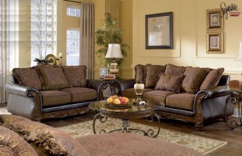 Walnut Fabric and Faux Leather Sofa & Loveseat Set by Ashley [PNS-U346-Wilmington]