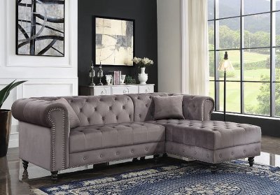 Adnelis Sectional Sofa 57325 in Gray Velvet by Acme