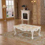 Venice Coffee Table 238 in Pearl White w/Marble Top & Optional E