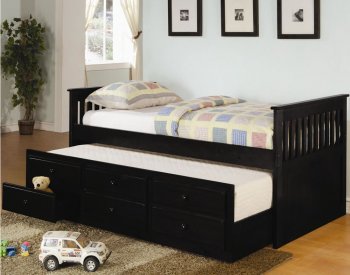 Black Finish Contemporary Daybed w/Trundle & Storage Drawers [CRB-300104 La Salle]