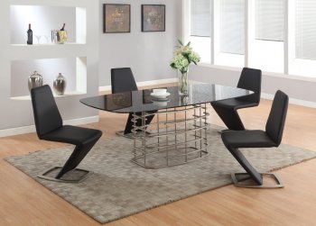 Abby Dining Table 5Pc Set Grey Glass Top by Chintaly [CYDS-Abby]
