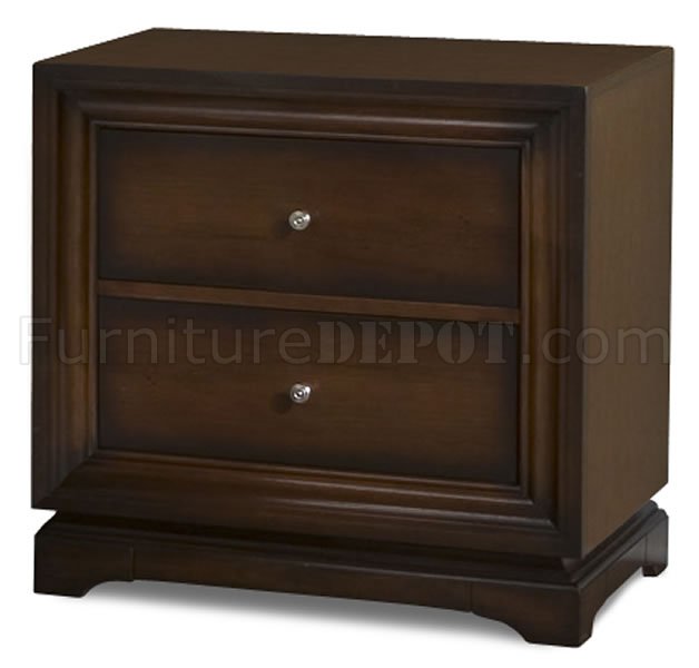 Antique Walnut Finish Two Drawer Contemporary Nightstand - Click Image to Close