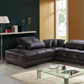 Espresso Full Tufted Leather Modern Sectional Sofa w/Wooden Legs