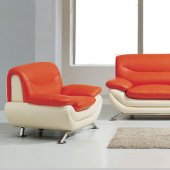 Modern Orange & Beige Two-Tone Leather Living Room Set