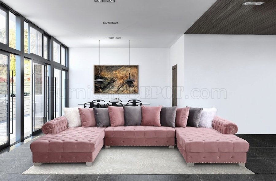 Lcl 003u Sectional Sofa In Pink Velvet