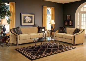 Bella Coffee Beige Fabric Living Room Sofa & Loveseat Set [CHFS-CU-9866]