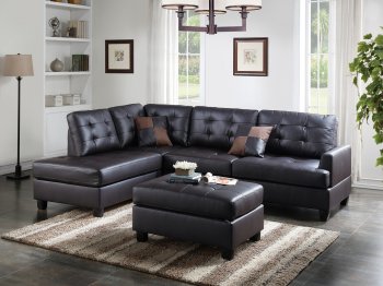 F6855 Sectional Sofa and Ottoman Set in Espresso Faux Leather [PXSS-F6855]