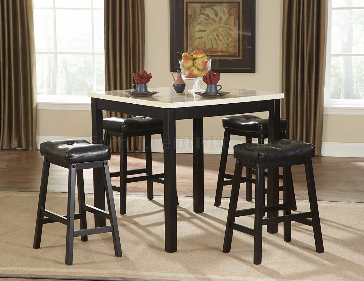 Black 5Pc Modern Counter Height Dining Set w/Faux Marble Top - Click Image to Close