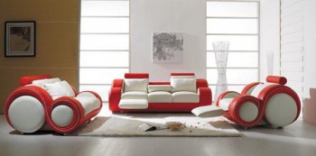 Red & White Leather 3PC Stylish Modern Living Room Set [VGS-T27]