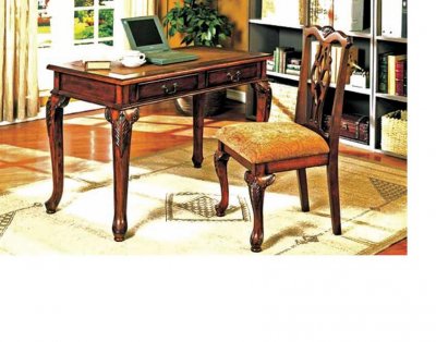 Brown Cherry Finish Traditional Writing Desk w/Chair