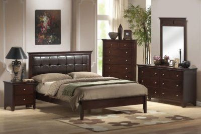 Brown Finish Modern Bedroom w/Faux Leather Headboard Bed