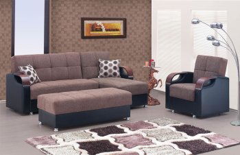 Soho Sectional Sofa in Brown Chenille Fabric by Rain w/Options [RNSS-Soho Brown]