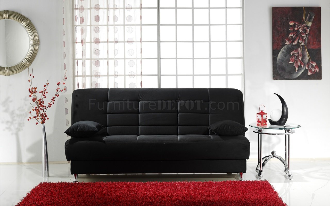 Vegas Rainbow Black Sofa Bed in Microfiber by Mondi - Click Image to Close