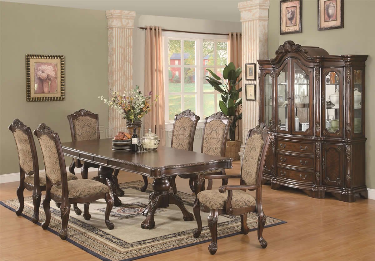 Brown Cherry Finish Traditional Dining Table w/Extension Leaf - Click Image to Close