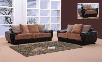 Two-Tone Brown & Black Microfiber & Leatherette 3PC Living Room [VGS-Berlin]