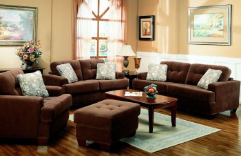 Brown Terry Cloth Living Room W/Button Tufted Seats [CRS-326-501771]