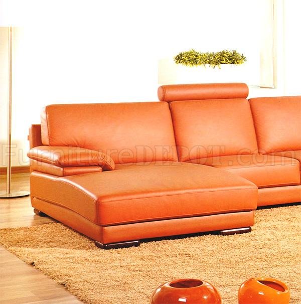 Modern Sectional Sofa 2227 Orange, Modern Leather Sectional Sofa Bed