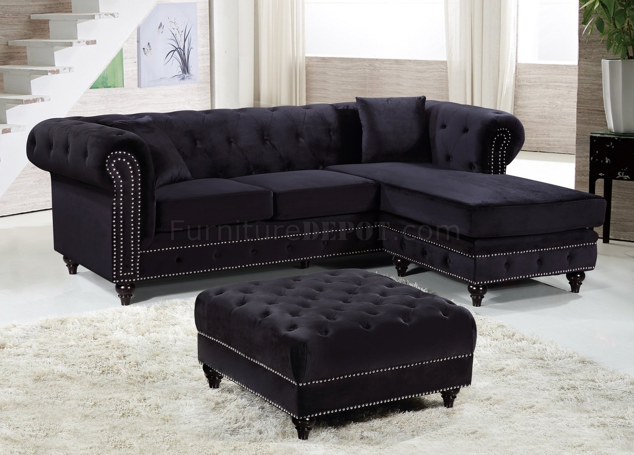 Sabrina Sectional Sofa 667 in Black Velvet Fabric by Meridian
