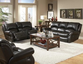 Black Bonded Leather Sofa & Loveseat Set w/Recliner Seats [HES-9814-Philly]