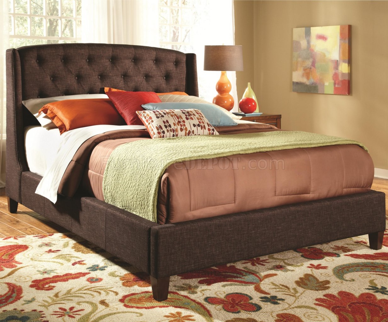 300247 Upholstered Bed in Brown Fabric by Coaster - Click Image to Close