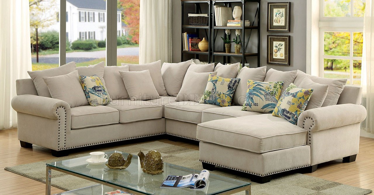Skyler II Sectional Sofa CM6156 in Ivory Fabric w/Options - Click Image to Close