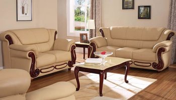 Beige Color Leather Sofa & Loveseat Elegant Living Room Set [AES-7981 Honey]