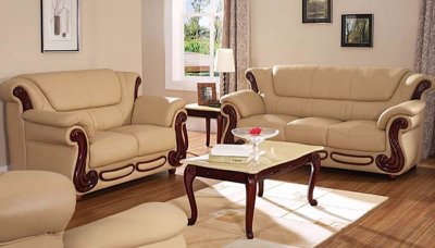Beige Color Leather Sofa & Loveseat Elegant Living Room Set