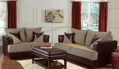 Two-Tone Modern Living Room w/Soft Light Brown Fabric Seats