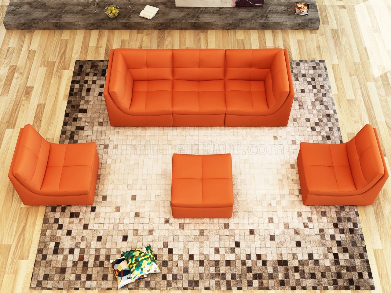 Lego Modular Sectional Sofa 6Pc Set in Pumpkin Leather by J&M - Click Image to Close