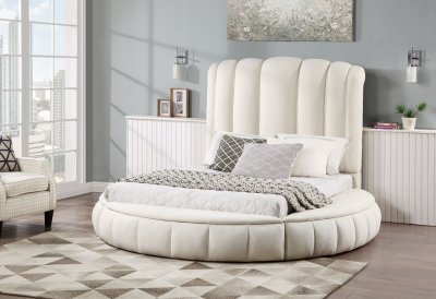 Snow Upholstered Circle Bed in White Fabric by Global