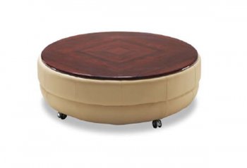 Beige Round Shape Stylish Coffee Table W/Cherry Wooden Cover [GFCT-918C]