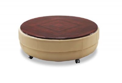 Beige Round Shape Stylish Coffee Table W/Cherry Wooden Cover