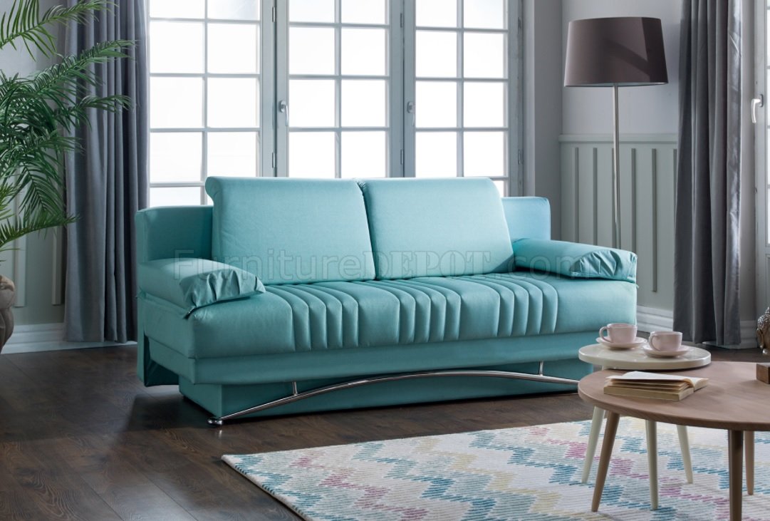 Fantasy Cotton Seafoam Green Sofa Bed by Istikbal
