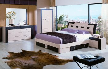 Two-Tone Beige and Wenge Matte Finish Modern Bedroom Set [VGBS-Concorde]