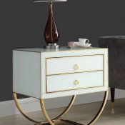 Alyssa Side Table in White Glass by Meridian w/Gold Tone Base