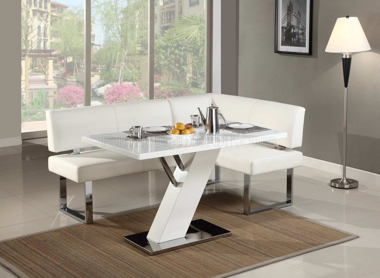 Linden Dining Table & Nook Set in White by Chintaly - Click Image to Close