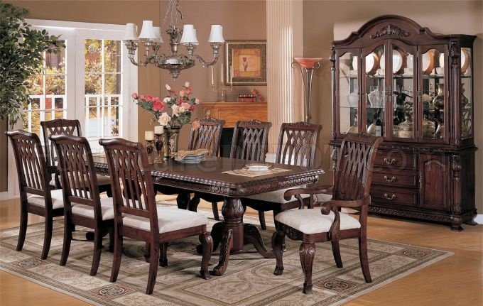 F2075 Traditional Dining Room Set In, Formal Cherry Dining Room Furniture