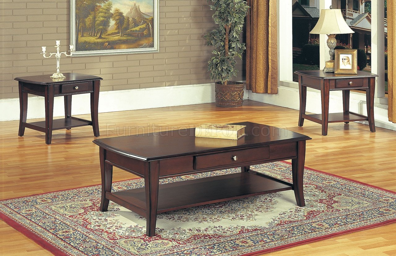Classic Dark Brown Coffee Table & End Tables 3PC Set w/Drawer - Click Image to Close