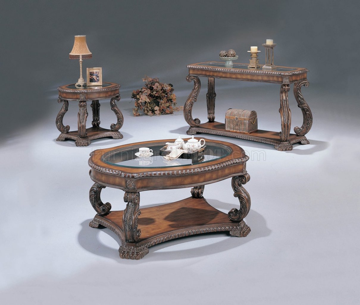 Garroway Coffee Table Set 3892 in Antique Cherry by Coaster - Click Image to Close