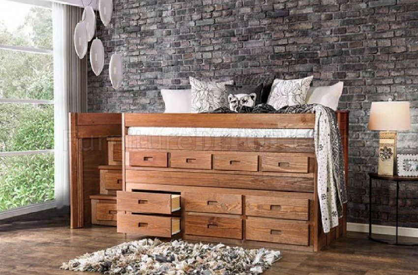 Cleo Twin Captain Bed AM-BK601 in Mahogany w/Storage Drawers - Click Image to Close